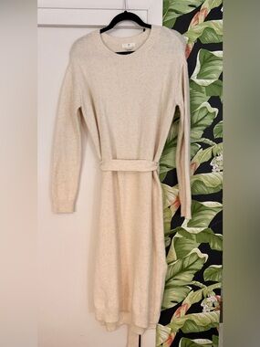 H&M Cream Long-Sleeve Belted Knit Dress